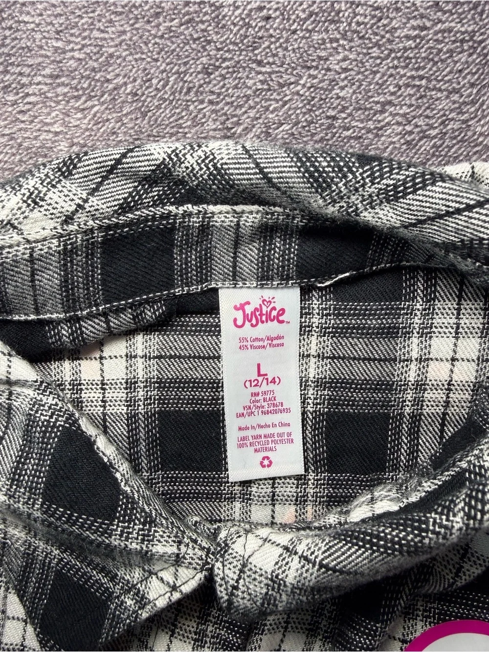 Justice Black & White Plaid Button-Down Shirt